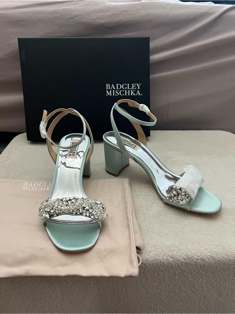 Badgley Mischka Clara Embellished Strap Evening Shoe- Blue Radiance